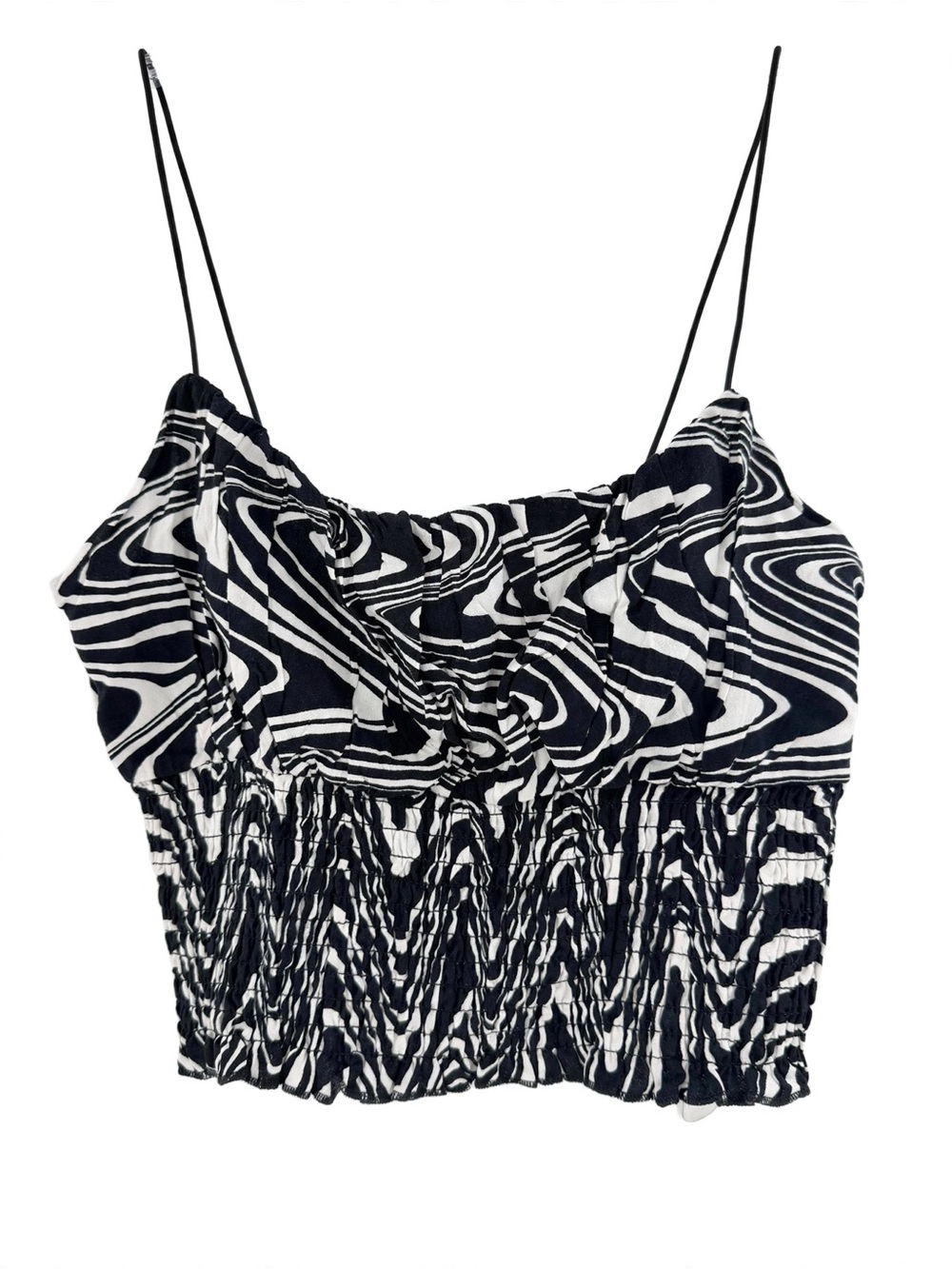 Pacsun S Black White Swirl Smocked Cami Crop Top Y2K Psychedelic Ruched